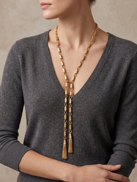 Vintage 1970s Gold Tassel Statement Necklace - Women Accessories main image 5